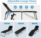 GYMAX Lounge Chairs for Outside, Extra High Folding Beach Tanning Lounger with 4-Level Adjustable Backrest, 2-Level Footrest & Removable Pillow, Sunbathing Lounge for Patio, Lawn, Poolside (1, Black)