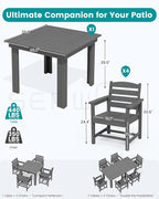 SERWALL Outdoor Dining Set for 4, HDPE Square Table and Chairs Set All Weather Patio Dining Set with 4 Classic Dining Chairs, 5-Piece Patio Dining Furniture for Deck, Gray