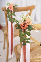 Artificial Flower Chair Decor Set of 10 with Terracotta Roses and Ribbon