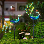 DREAMSOUL Peacock Solar Lights Outdoor 2 Pack, Waterproof Outdoor Solar Lights for Yard Pathway Peacock Garden Decor