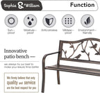 Sophia & William Outdoor Bench, Porch Bench, Garden Bench, Wrought Iron Bench with Backrest and Armrests, Bronze