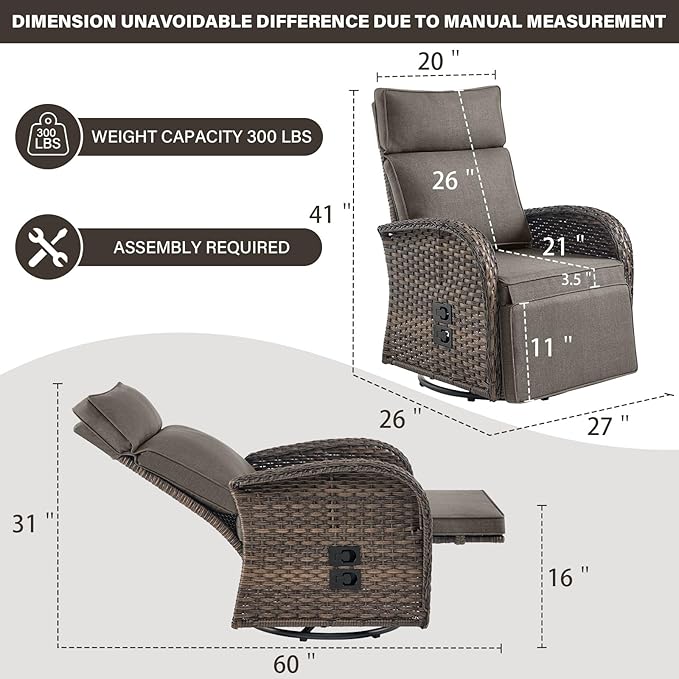 Belord Dual-Adjust Outdoor Swivel Recliner Chair – Wicker Reclining Patio Chair with Adjustable Backrest and Footrest, All-Weather Wicker Chaise Lounge Chair Outdoor for Pool Deck (2.0)