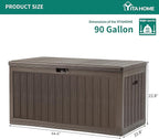 YITAHOME 90 Gallon Large Deck Box with Side Handles, Outdoor Double-Wall Storage for Patio Furniture Cushions, Garden Pool Accessories, Waterproof & Lockable