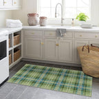 Outdoor Rug Plaid Door Mat, Sage Green Textured, 2 x 4.3 Ft