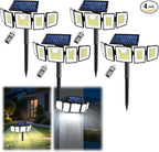 Solar Lights Outdoor Waterproof Motion Sensor - 416 LEDs 3000 Lumens Super Bright 3 Brightness 3 Modes 2400mAh 360° Illumination 32ft Solar Flood Security Light for Outside (with Stakes, 4)