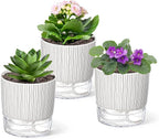 3 Pack Self Watering Pots Set, 4 Inch Self Watering Pots for Indoor Plants, Planter Pot with Wick Rope and Reservoir for African Violet, Spider Plant, Orchid