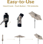 Sunnydaze Outdoor Patio Umbrella - Polyester Table Market Umbrella with Push-Button Tilt and Crank - 6 Sturdy Ribs - Beige - 7.5ft