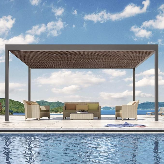 Eden's Decor Straight Flat-Edged Sun Shade Sail Rectangular 7' x 14' Brown UV-Blocking Outdoor Canopy Fabric Cloth Awning for Pergola Patio Garden Backyard Custom Size