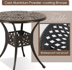 Patio Dining Table,Cast Aluminum Patio Table with Umbrella Hole, Outdoor Bistro Table for Backyard, Garden, Patio