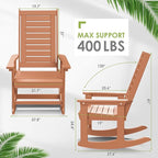 GREENVINES Outdoor Rocking Chairs | Set of 2 | Porch Rocker | HDPE Plastic | Teak | Oversized Rockers | High Back | Big & Tall | Ladder Back | for Patio Outside Backyard Balcony Garden