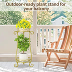 LASZOLA 2 Tier Gold Metal Plant Stand for Multiple Large Planters Indoor Outdoor Organizer, Heavy Duty Tall Flower Stand for Corner Patio Bathroom Office, Modern Sturdy Vertical Iron Rack, Cat Proof