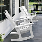 GREENVINES Outdoor Rocking Chairs | Set of 4 | Porch Rocker | HDPE Plastic | White | Oversized Rockers | High Back | Big & Tall | Ladder Back | for Patio Outside Backyard Balcony Garden