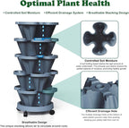 7 Tiered Strawberry Planters 3 Pack, Vertical Stackable Planter, Herb Stacking Tower Garden, Flower and Vegetable Planters with Support Pole Indoor & Outdoor with Removable Wheels Dark Grey