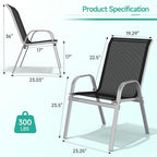 Patio Chairs Set of 2, Easily Set Up Stackable Outdoor Dining Chairs with High Back and Wide Seat, All Weather Breathable Outdoor Chairs Set of 2 with Metal Frame for Backyard Deck Pool, Black