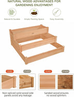 3-Tier Raised Garden Bed with Fabric Liner, Wood Elevated Planter Box with Dovetail Joint Design, 3 Dividable Bed Kit for Vegetables/Herbs/Flowers, Outdoor Gardening for Patio, Lawn, Balcony