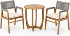 Christopher Knight Home Zed 3 Pieces Outdoor Dining Set, Acacia Wood Dining Chairs and Table, Slats Panel Design Round Table, Wooden Frame, 2 Seater Bistro Set for Balcony Backyard Garden, Teak+Grey
