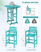 SERWALL 5 Pieces Adirondack Bar Chairs Set, Aruba