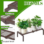 1 Tier Metal Plant Stand Indoor Outdoor, Potted Multiple Flower Pot Holder Rack Plant Shelf, Heavy Duty Planter Display Shelving for Patio Balcony Garden Living Room Decorative (Brown)