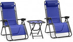 SereneLife Outdoor Zero Gravity Lounge Chair Set with Table – 2 Adjustable Recliners with Cup Holders, Headrest, Steel Frame & Foldable Design for Patio, Pool, Garden, or Camping