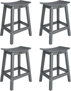 VINGLI 24 Inch Outdoor Bar Stools Set of 4, HDPE Weather Resistance Counter Height Bar Stools Durable Heavy Duty Patio Chairs for Bar Deck Balcony Kitchen Counter and Yard (Gray, 24 Inch 4 PC)