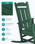 SERWALL Outdoor Rocking Chair Set of 4, Patio Rocking Chairs Set, HDPE Rocking Chair Outdoor for Adults, Heavy Duty Front Porch Rocker, Green