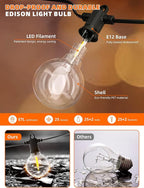String Lights, 100FT Solar Outdoor Edison Bulbs in Warm White