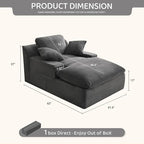 63" Chaise Lounge Chair Indoor, Set of Convertible Sleeper Sofa Couch with Throw Pillows & Side Pockets, Corduroy Upholstered Oversized Sofa Bed with Armrests for Living Room Bedroom, Grey