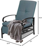 Oakcloud Adjustable Outdoor Lounge Chair Metal Patio Relaxing Recliner Chair with Removable Cushions(Peacock Blue)