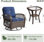 Aoxun 3 Pieces Patio Furniture Set, Patio Swivel Rocker Chairs Set of 2, Wicker Outdoor Bistro Set with Rocking Chair, Thickened Cushions and Table for Porch (Blue)