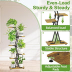 iDavosic.ly 5 Tier Indoor Plant Stand with Grow Light, Corner Tall Metal & Wood Flower Shelf, Orchid Display Rack for Living Room Balcony, Space Saving & Multifunctional Display, Black & Brown
