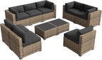 Aoxun Patio Furniture Sets, 10-Piece Outdoor Patio Furniture with Thick Cushions, Wicker Outdoor Conversation Set Sectional Sofa for Backyard, Poolside, Garden