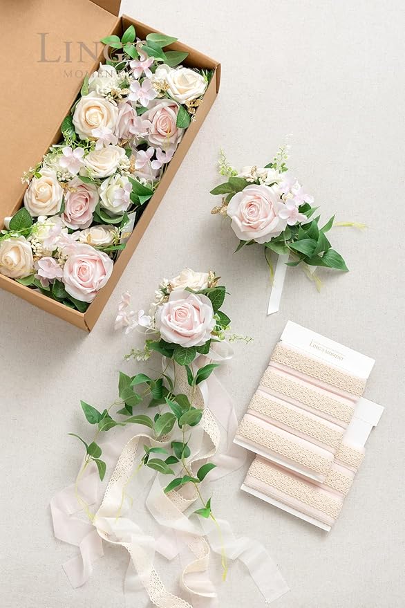Artificial Flowers 8 Pack Blush and Cream Wedding Aisle Chair Decor