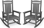 KINGYES Oversized Outdoor Rocking Chair Set of 2, HDPE Patio Rocking Chairs for Adults,Gray