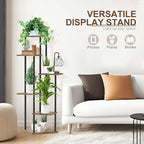 6 Tier Tall Plant Stand Indoor Outdoor, Large Wood Metal Planter Shelf Holder for Narrow Corner, Sturdy Vertical Multiple Flower Orchid Pot Decorative Rack for House Living Room Bedroom Office, Rustic Black