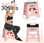 Delxo Folding Step Stool 13 Inch,Non-Slip Foldable Stools for Kids & Adults Up to 300 LBS,Kitchen Collapsible Fold Up Stepping Stool with Dotted 1 Pack,Pink
