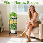iDavosic.ly 2 Tier Plant Stand Indoor with 10 Inch Wide Tray, Tiered Corner Metal Outdoor Flower Display Holder, Vertical Tall Rack for Patio Porch Living Room, Modern Black
