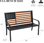 Outdoor Patio Bench 50-Inch Cast Iron Frame, Black or Woodgrain