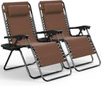Nestl Zero Gravity Chairs Set of 2, Patio Lounge Chair Outdoor with Pillows & Cup Holder Trays, Adjustable Steel Mesh Reclining Camping Chair, Folding Patio Lawn Chair for Deck, Beach, Yard - Brown