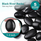 5 lbs Black Rocks for Planters, 1"-2" Decorative Rocks for Potted Plants, Polished Garden Stones for Outdoor Landscaping, Walkways, Yard, River Rocks for Flower Pots, Vase