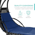 Best Choice Products Outdoor Hanging Curved Steel Chaise Lounge Chair Swing w/Built-in Pillow and Removable Canopy - Navy Blue