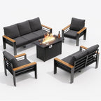 Aoxun Aluminum Outdoor Patio Furniture Set, 8-piece Outdoor Sectional with 44'' Propane Gas Firepit Table, Patio Conversation Sets with Upgraded Armrests and Cushions for Backyard, Garden and Poolside
