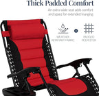 Best Choice Products Oversized Padded Zero Gravity Chair, Folding Outdoor Patio Recliner, XL Anti Gravity Lounger for Backyard w/Headrest, Cup Holder, Side Tray, Polyester Mesh - Red