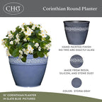 Classic Home and Garden Corinthian Resin Planter Pot - Outdoor & Indoor Plant Pot - Round Planter for Plants & Flowers (8" Storm Gray, Pack of 1)