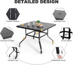 NUU GARDEN 37" Outdoor Patio Table, 4 Person Steel Slat Square Dining Table with 1.57" Umbrella Hole, Slatted Top and Powder Coated Iron Frame for Patio, Garden and Balcony, Black