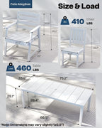 9-Piece White Outdoor Dining Set with White 15FT Large Patio Umbrella, 75.2'' HDPE Table & Chairs for 8, Weather-Resistant Furniture with Umbrella Hole for Patio, Lawn, Poolside