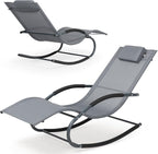 Outdoor Lounge Chair with Pillow, Pool Chaise Lounge Chair Set of 2, Grayish Blue