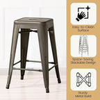 Yaheetech 24 Inch Metal Barstools Set of 4, Counter Height Backless Stools, Industrial Stackable Bar Chairs with Footrest for Kitchen/Dining Room/Bistro/Patio, Metal
