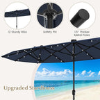 Tangkula 9 Pieces Rattan Outdoor Dining Set with 13Ft Solar Patio Umbrella for 6, Outdoor Wicker Table Set with 8 Cushioned Chairs, Acacia Wood Top, Outdoor Umbrella with Base Included