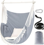Chihee Hammock Chair 4.9ft x 3.9ft Max 500 Lbs Widen Hanging Swing 2 Cushions Included Metal Spreader Bar with Anti-Slip Grooves Portable Comfy Hanging Chair Side Pocket Bohemian Chair Indoor Outdoor