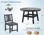 AMERLIFE 5 Piece HDPE Outdoor Dining Table & Chairs Set, All-Weather Patio Table and Chairs Set Furniture with Umbrella Hole for Garden, Backyard, Poolside, Seaside, Black